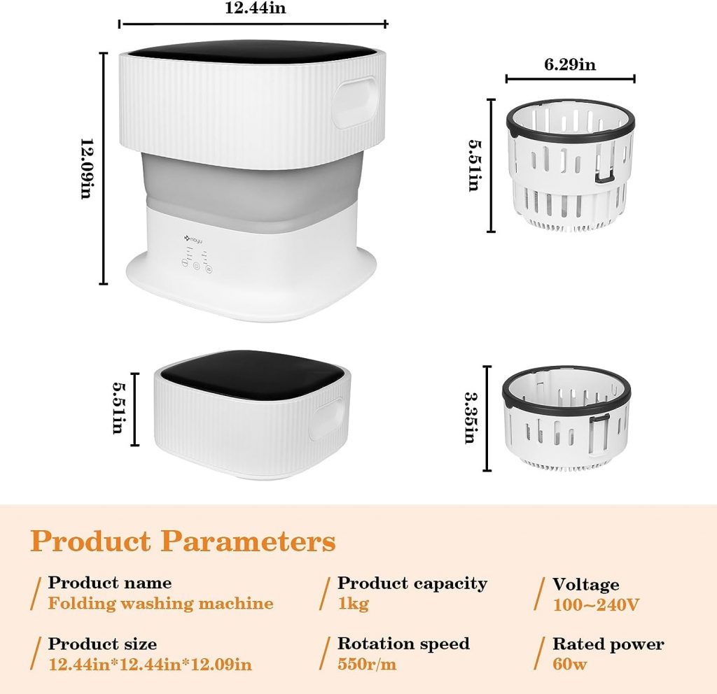 2023 New Portable Washing Machine Automatic Foldable Mini Washing Machine with Blue Light for Washing Baby Clothes Underwear Socks, Mini washer suitable for Apartment Travel Camping RV Laundry
