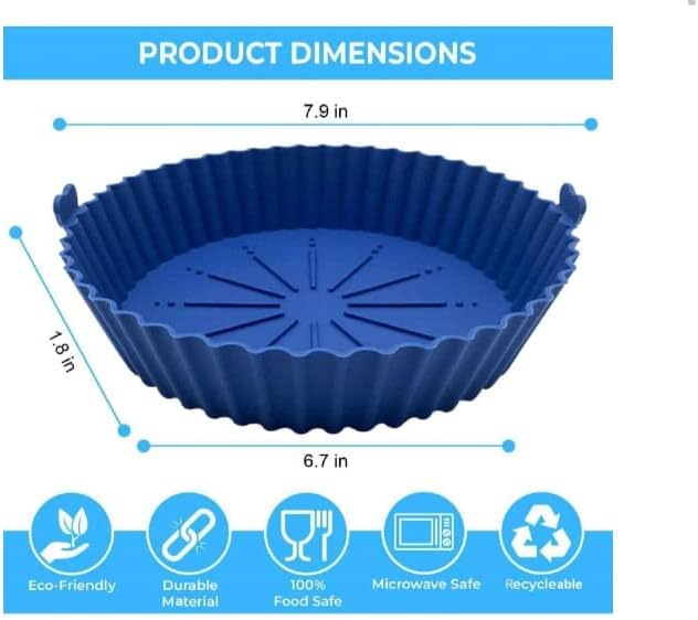 6.7 inch reusable silicone air fryer baskets; heat-resistant simple to clean. Silicone Pot for Air Fryer Oven Accessories, (Blue + Red)