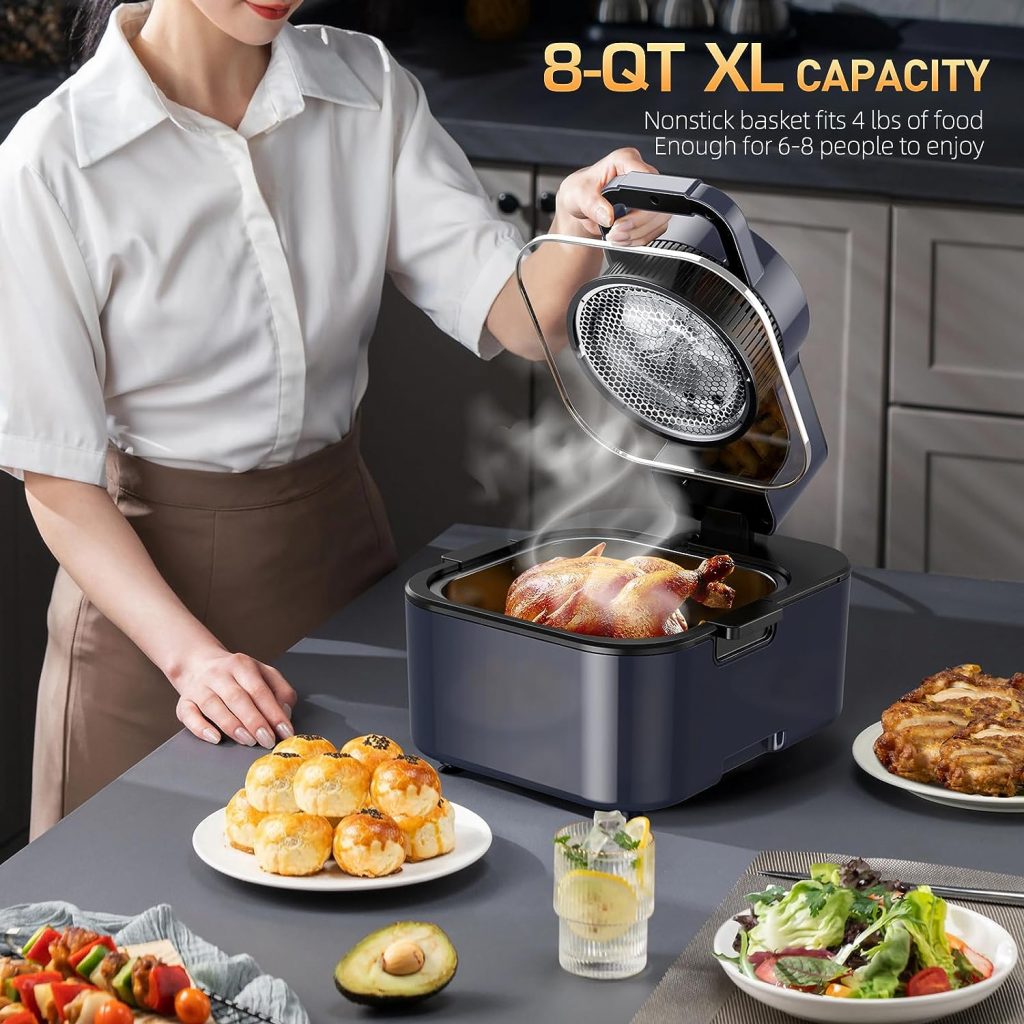 Air Fryer, 1750W 8Qt Visualized Airfryer with Non-stick and Dishwasher-Safe Basket, Healthy Cooking 85% Oil Less, 6-in-1 Low-noise Air Fryer that Roast, Bake, Broil, Dehydrate, Reheat