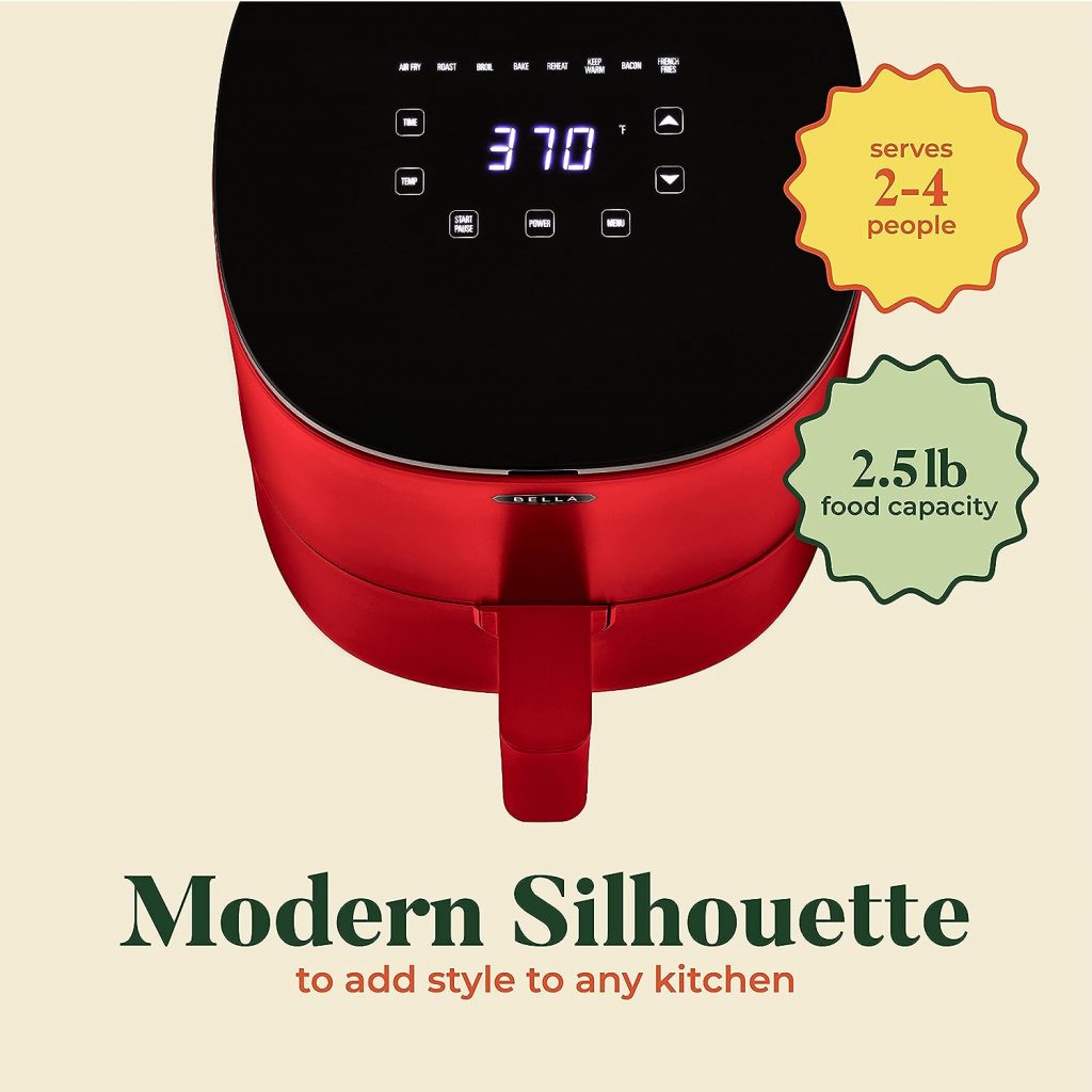 BELLA 2.9QT Touchscreen Air Fryer Oven and 5-in-1 Multicooker with Removable NonstickDishwasher Safe Crisping Tray and Basket, 1400 Watt Heating System, Matte Red