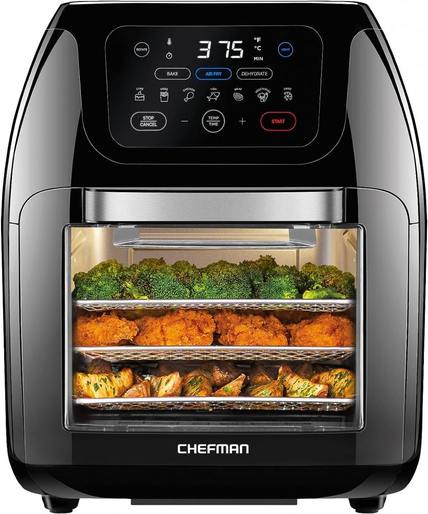 CHEFMAN Multifunctional Digital Air Fryer+ Rotisserie, Dehydrator, Convection Oven, 17 Touch Screen Presets Fry, Roast, Dehydrate, Bake, XL 10L Family Size, Auto Shutoff, Large Easy-View Window, Black