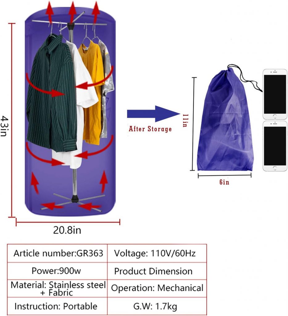 Clothes Dryer Portable Travel Mini 900W dryer machine,Portable dryer for apartments,Nekithia New Generation Electric Clothes Drying