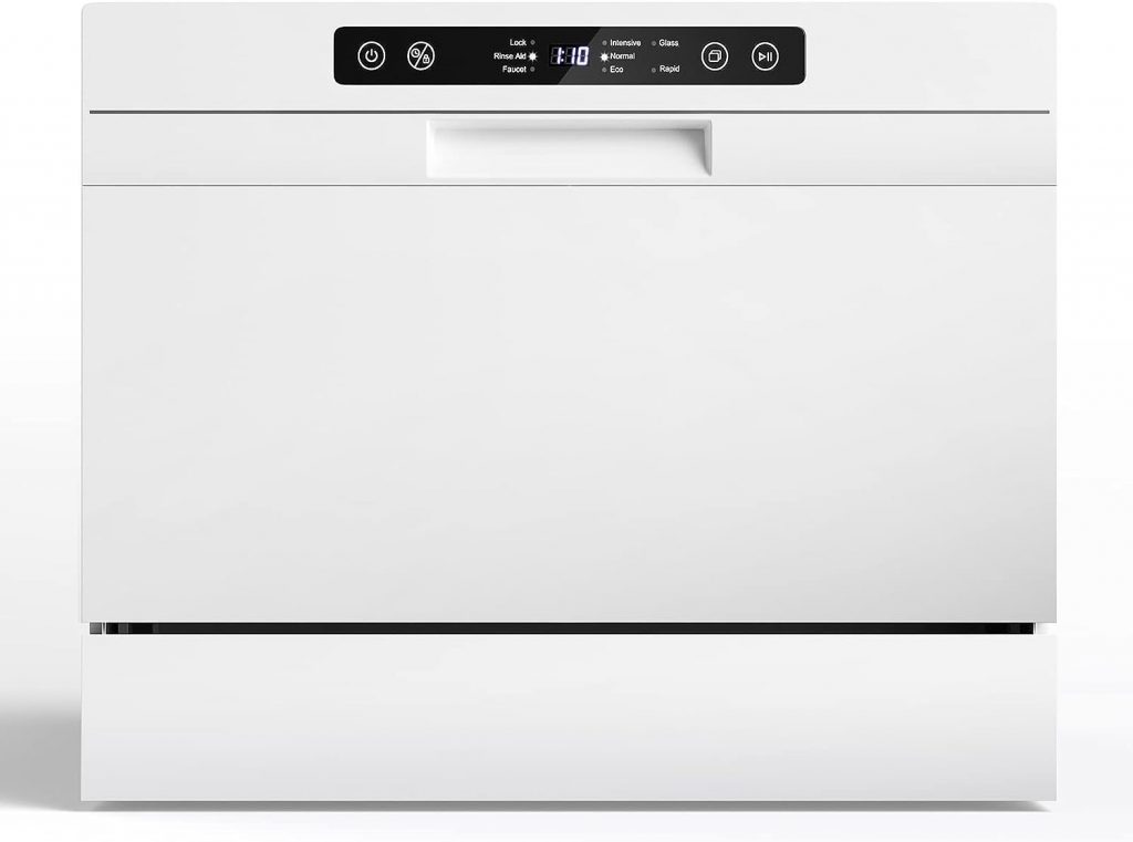 COSTWAY Countertop Dishwasher, Compact Built-In Dishwasher with 6 Places Settings, 5 Washing Programs, 360° Top  Lower Spray Arms and 24 H Timer, Portable Dishwasher for Apartments, Dorms, RVs, White