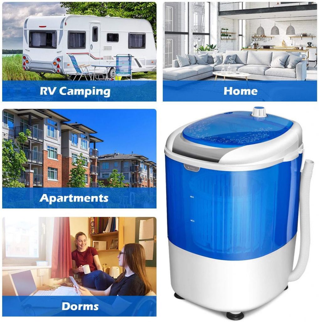 COSTWAY Portable Mini Washing Machine with Spin Dryer, Washing Capacity 5.5lbs, Electric Compact Machines Durable Design Energy Saving, Rotary Controller, Laundry Washer for Home Apartment RV, Blue