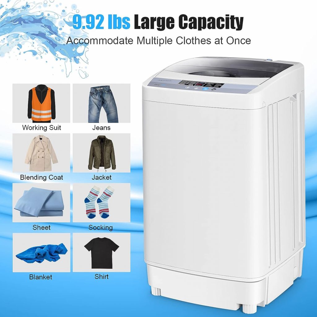 COSTWAY Portable Washing Machine, 9.92Lbs Capacity Full-automatic Washer with 10 Wash Programs, LED Display, 8 Water Levels, Compact Laundry Washer and Dryer Combo for Home, Apartment, Dorm, RVs