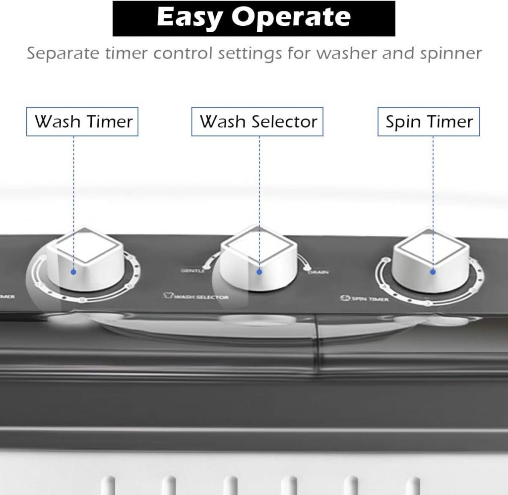 COSTWAY Portable Washing Machine, Twin Tub 20Lbs Capacity, Washer(12Lbs) and Spinner(8Lbs), Compact Laundry Machines Durable Design Energy Saving, Rotary Controller Drain Hose, Grey+White