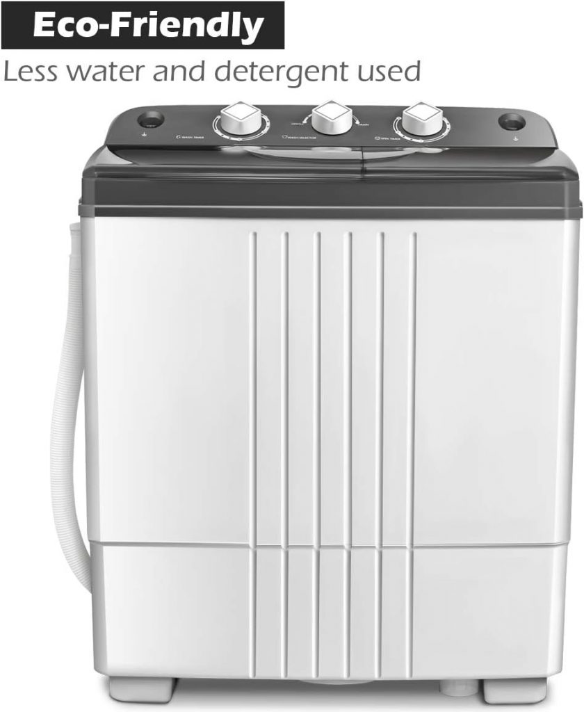 COSTWAY Portable Washing Machine, Twin Tub 20Lbs Capacity, Washer(12Lbs) and Spinner(8Lbs), Compact Laundry Machines Durable Design Energy Saving, Rotary Controller Drain Hose, Grey+White