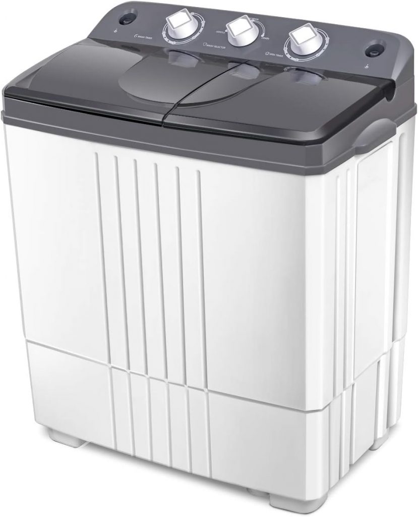 COSTWAY Portable Washing Machine, Twin Tub 20Lbs Capacity, Washer(12Lbs) and Spinner(8Lbs), Compact Laundry Machines Durable Design Energy Saving, Rotary Controller Drain Hose, Grey+White