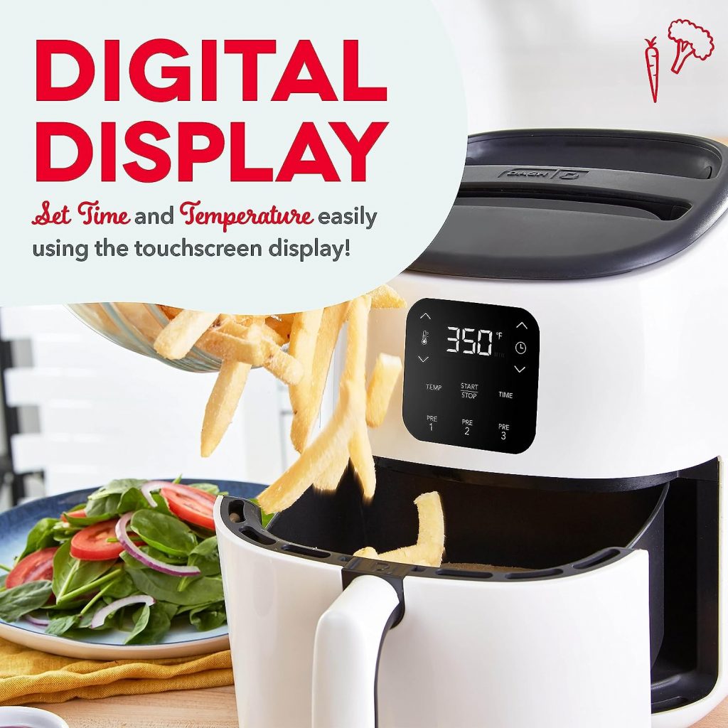 DASH Tasti-Crisp™ Digital Air Fryer with AirCrisp Technology, Custom Presets, Temperature Control, and Auto Shut Off Feature, 2.6 Quart - White