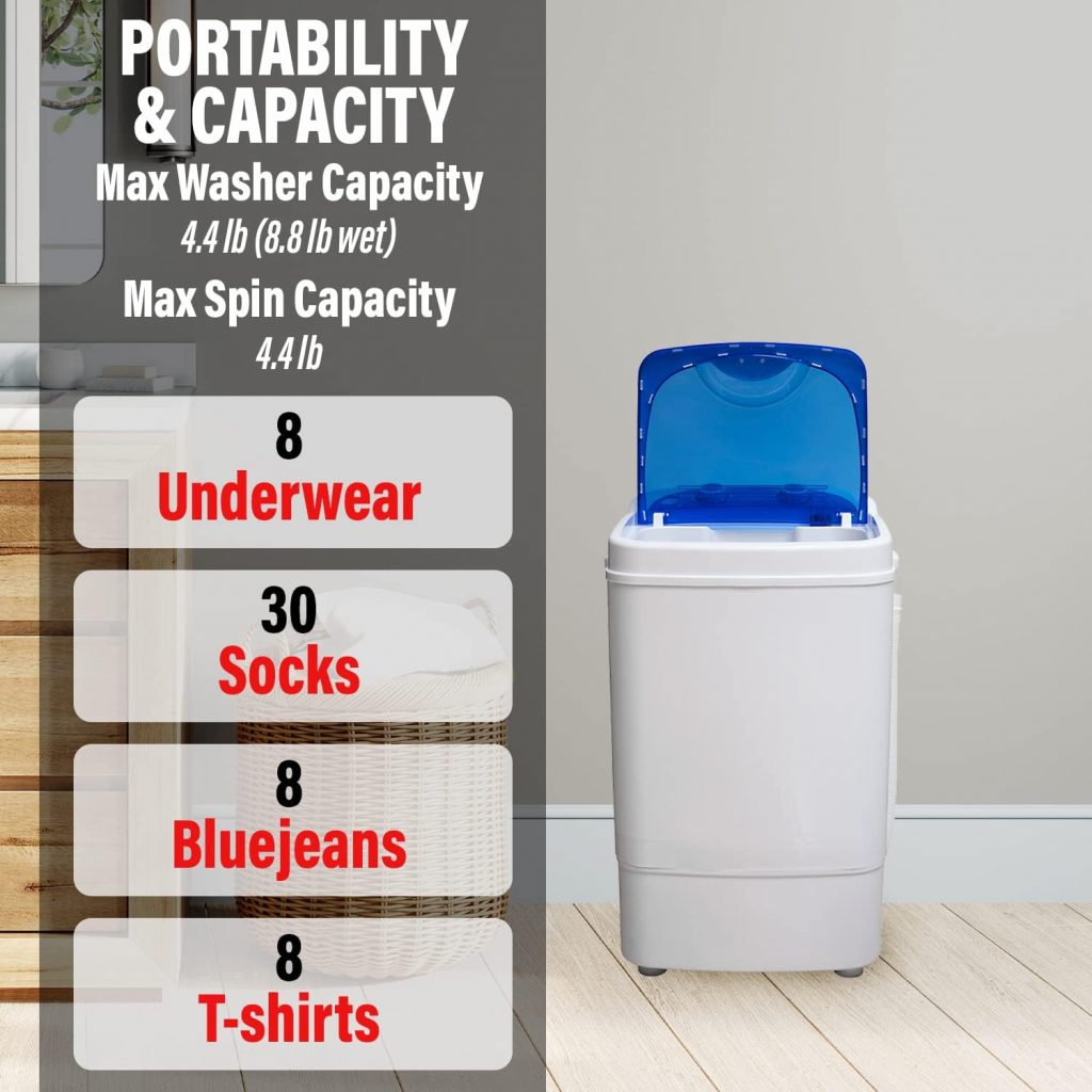 Deco Home Portable Washing Machine for Apartments, Dorms, and Tiny Homes with 8.8 lb Capacity, 250W Power, Wash and Low Agitation Spin Cycle, Includes Drainage Hose, ETL Certified