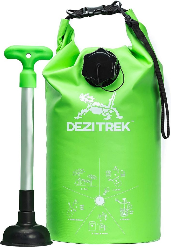 Dezitrek All in One Hand Wash Bag and Plunger Set - Off Grid Washing Machine Non Electric for Camping Travel | Eco Friendly Portable Manual Clothes Washer Laundry Bag for RVs (Medium)