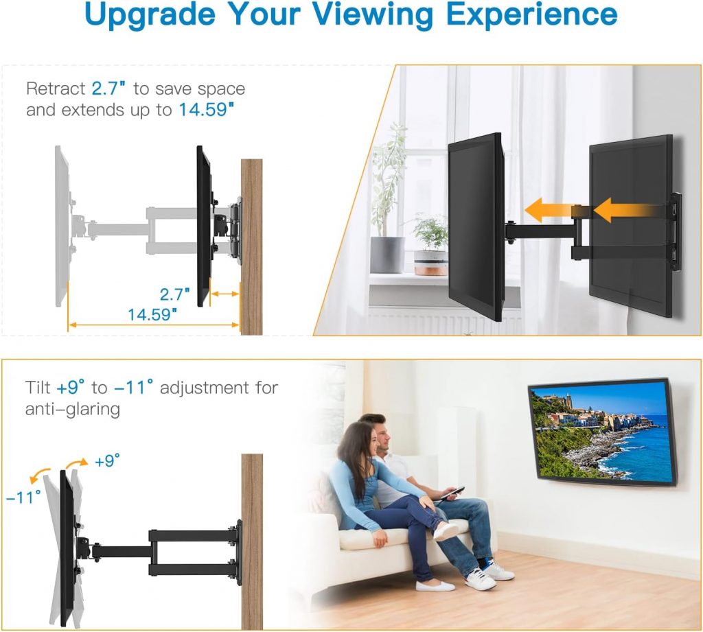 Full Motion TV Monitor Wall Mount Bracket Articulating Arms Swivels Tilts Extension Rotation for Most 13-42 Inch LED LCD Flat Curved Screen TVs  Monitors, Max VESA 200x200mm up to 44lbs by Pipishell