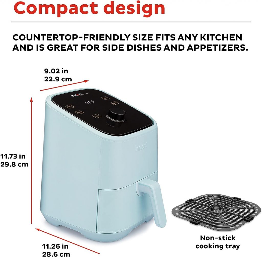 Instant Vortex 4-in-1, 2-QT Mini Air Fryer Oven Combo, From the Makers of Instant Pot with Customizable Smart Cooking Programs, Nonstick and Dishwasher-Safe Basket, App with over 100 Recipes, Aqua