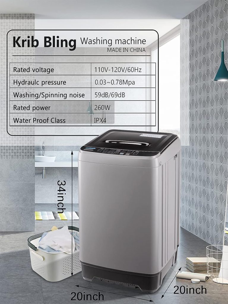 KRIB BLING Full Automatic Washing Machine with LED Display, 17.7 lbs Portable Washer Drain Pump, 10 Programs  8 Water Levels Selections, Ideal for RV, Camping, Apartment, Dorm, Dark Grey