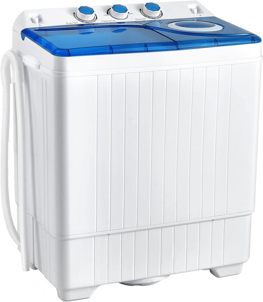 LDAILY Portable Washing Machine, 26 lbs Capacity Twin Tub Washer and Spin Dryer, Semi-automatic Laundry Washer with Built-in Drain Pump, Portable Washer and Dryer for Apartment, Dorm  RV