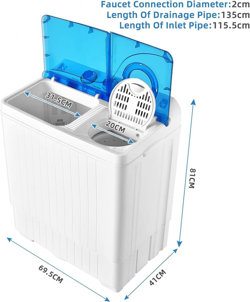 LDAILY Portable Washing Machine, 26 lbs Capacity Twin Tub Washer and Spin Dryer, Semi-automatic Laundry Washer with Built-in Drain Pump, Portable Washer and Dryer for Apartment, Dorm  RV