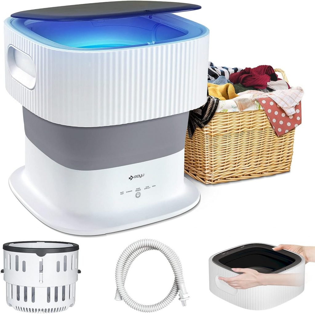 MOYU Blue Light Portable Washing Machine, 9L Mini Folding Washing Machine, Suitable for Baby Clothes, Underwear, Socks, Towels or Small Items (110V-240V, US Standard Plug, English User Manual)