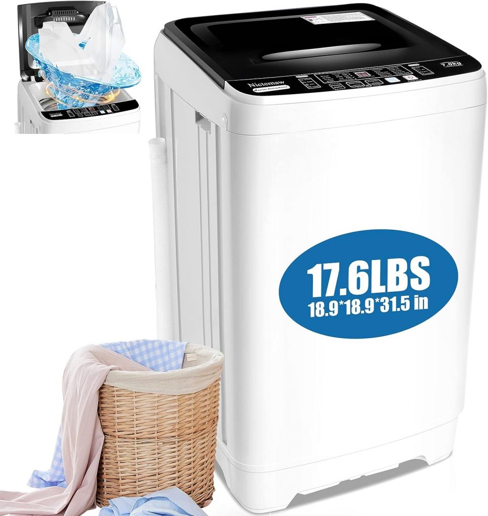 Nictemaw Portable Washing Machine 𝟏𝟕.𝟔Lbs Capacity Portable Washer 1.9 Cu.ft Full-Automatic Compact Laundry Washer With Drain Pump,10 Wash Programs 8 water levels with LED display Ideal for Home