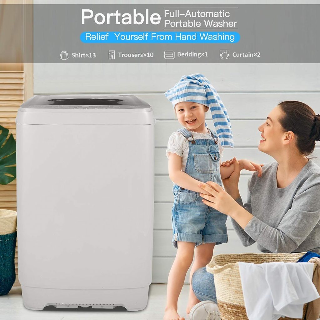 Nictemaw Portable Washing Machine 𝟏𝟕.𝟔Lbs Capacity Portable Washer 1.9 Cu.ft Full-Automatic Compact Laundry Washer With Drain Pump,10 Wash Programs 8 water levels with LED display Ideal for Home