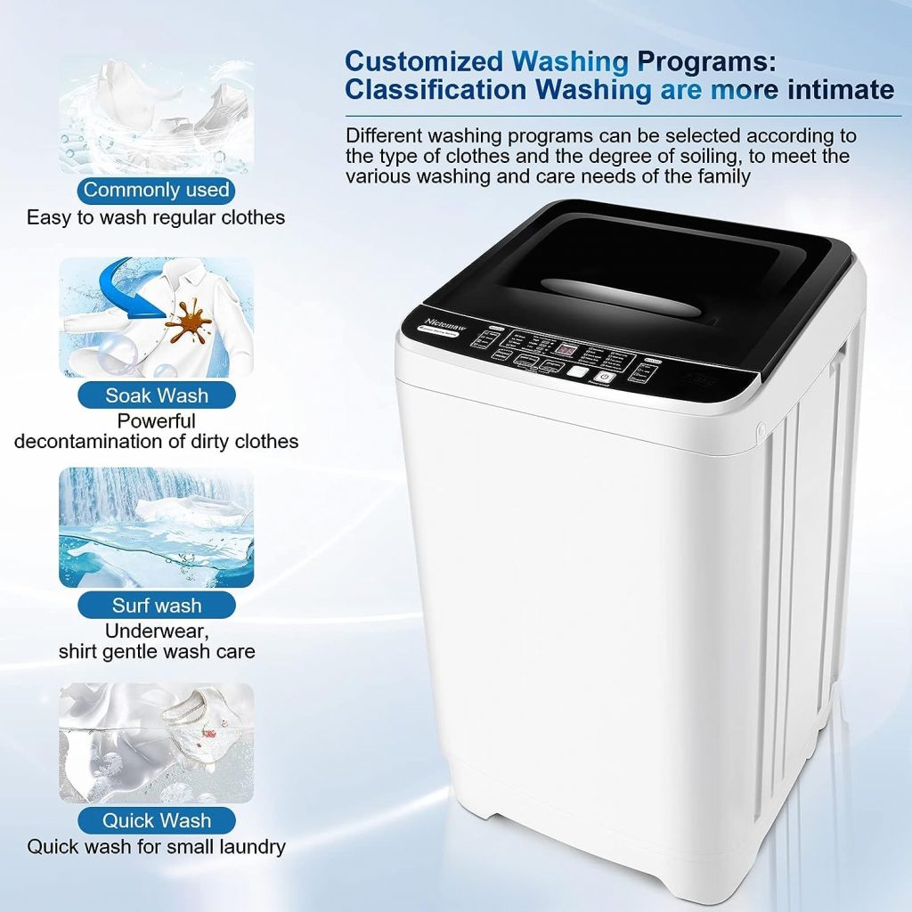 Nictemaw Portable Washing Machine 𝟏𝟕.𝟔Lbs Capacity Portable Washer 1.9 Cu.ft Full-Automatic Compact Laundry Washer With Drain Pump,10 Wash Programs 8 water levels with LED display Ideal for Home