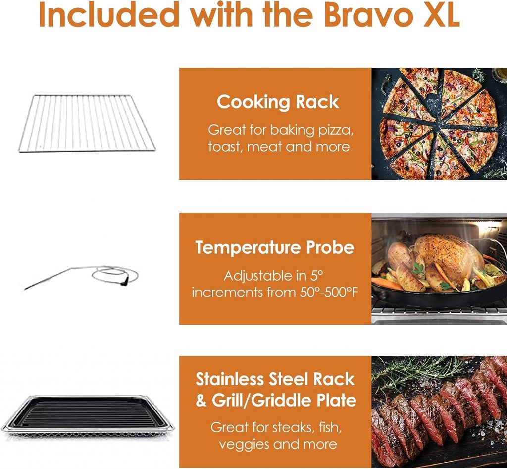 Nuwave Bravo XL Air Fryer Toaster Smart Oven, 12-in-1 Countertop Grill/Griddle Combo, 30-Qt XL Capacity, 50F-500F adjustable in precise 5F increments. Integrated Smart Thermometer, Linear T Technology