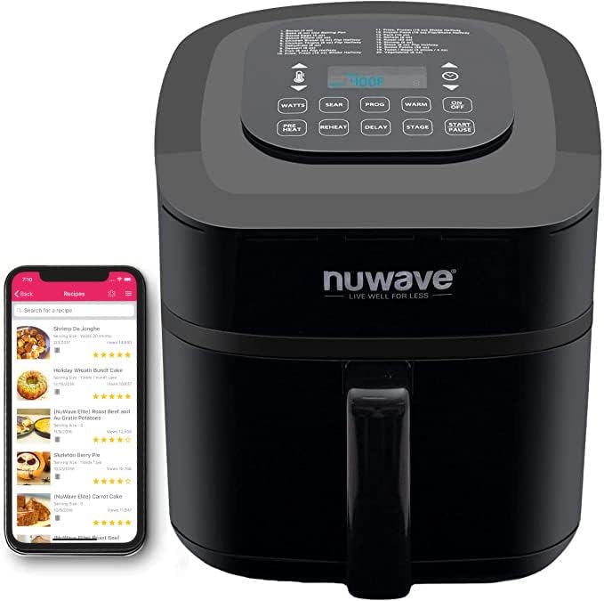 Nuwave Brio 7-in-1 Air Fryer, 7.25-Qt with One-Touch Digital Controls, 50°- 400°F Temperature Controls in 5° Increments, Linear Thermal (Linear T) for Perfect Results, Black