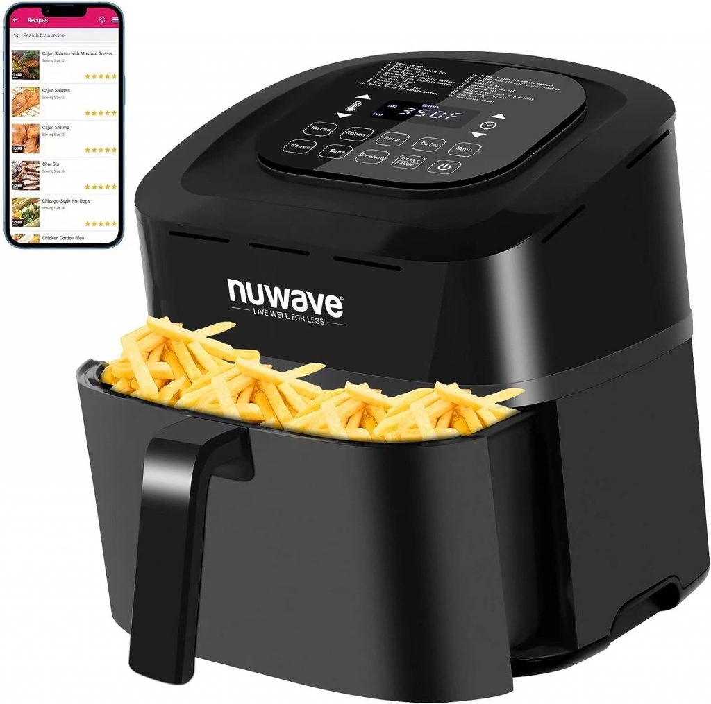 Nuwave Brio 7-in-1 Air Fryer, 7.25-Qt with One-Touch Digital Controls, 50°- 400°F Temperature Controls in 5° Increments, Linear Thermal (Linear T) for Perfect Results, Black