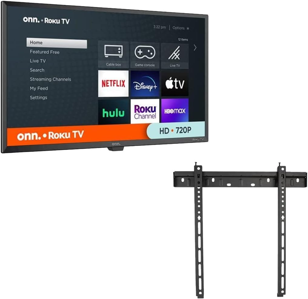 Onn. 100012589 32 720P HD Roku Smart TV Includes Wall Mount 2020 Model (No Leg Stands) (Renewed)