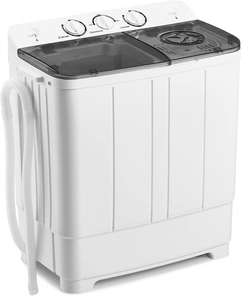 OUTGAVA Portable Washing Machine, 22Lbs Capacity Twin Tub Washer and Dryer Combo, Mini Compact Laundry Machine (13.2Lbs Washer  8.8Lbs Spinner) w/Control Knobs, Built-in Drain Dump  Timer Control, for Home/RV/Dorm/Apartment, Grey  White