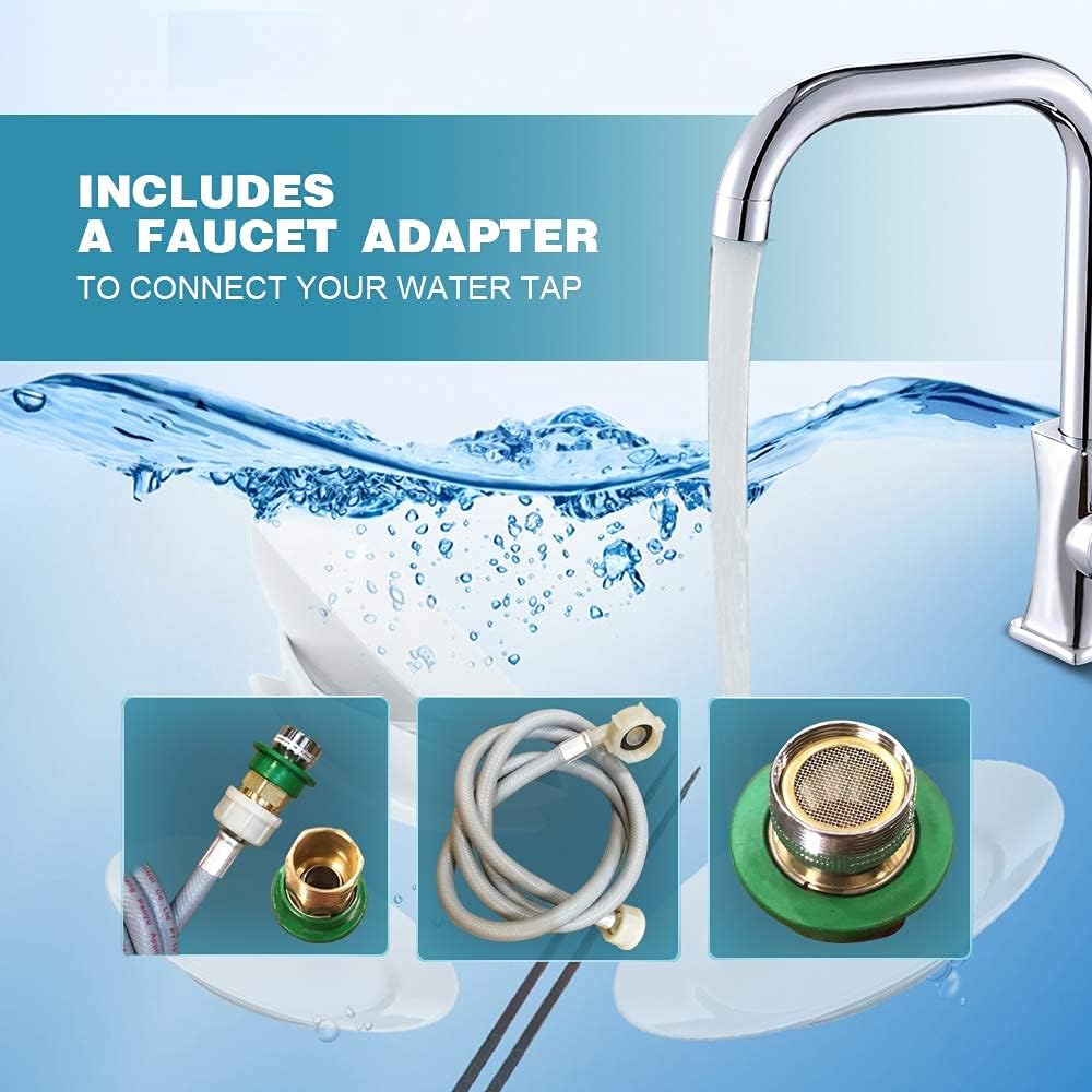 Portable Countertop Dishwasher, 5 Washing Programs, Built-in 3-Cups Water Tank, 3D Cyclone Spray, Fruit  Vegetable Cleaning with Basket, High Temperature, Air Drying - Lights, Faucet Adapter Included