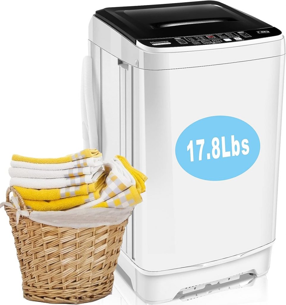 Portable Washer Nictemaw 17.8Lbs Capacity Full-Automatic Washer Machine 2.3 Cu.ft 2 in 1 Compact Laundry Washer with Drain Pump/10 Programs 8 Water Level Selections/LED Display Washer and Dryer Combo for Home,Apartment,RV