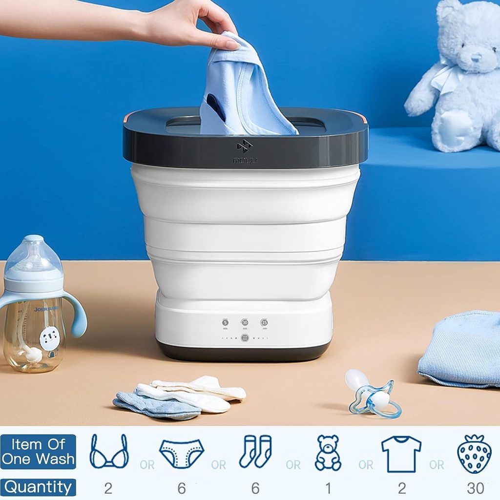 Portable Washing Machine - Foldable Mini Small Portable Washer Washing Machine with Drain Basket for Apartment, Laundry, Camping, RV, Travel, Underwear, Personal, Baby - (110V-200V) - White