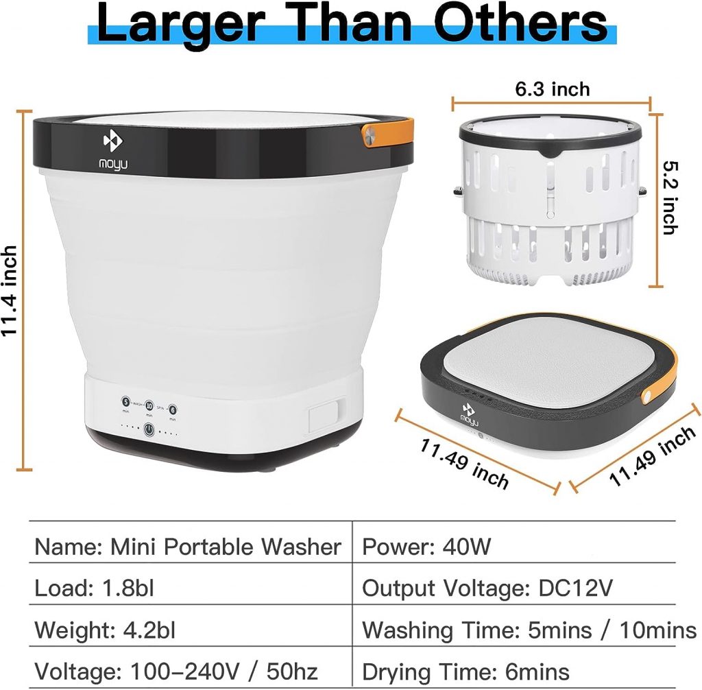 Portable Washing Machine - Foldable Mini Small Portable Washer Washing Machine with Drain Basket for Apartment, Laundry, Camping, RV, Travel, Underwear, Personal, Baby - (110V-200V) - White