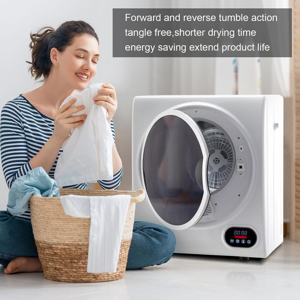 ROVSUN Portable Clothes Dryer, 110V High End Front Load Laundry Tumble Dryer Machine with Stainless Steel Tub High End LCD Touch Panel for Apartment, Dorm, 850W