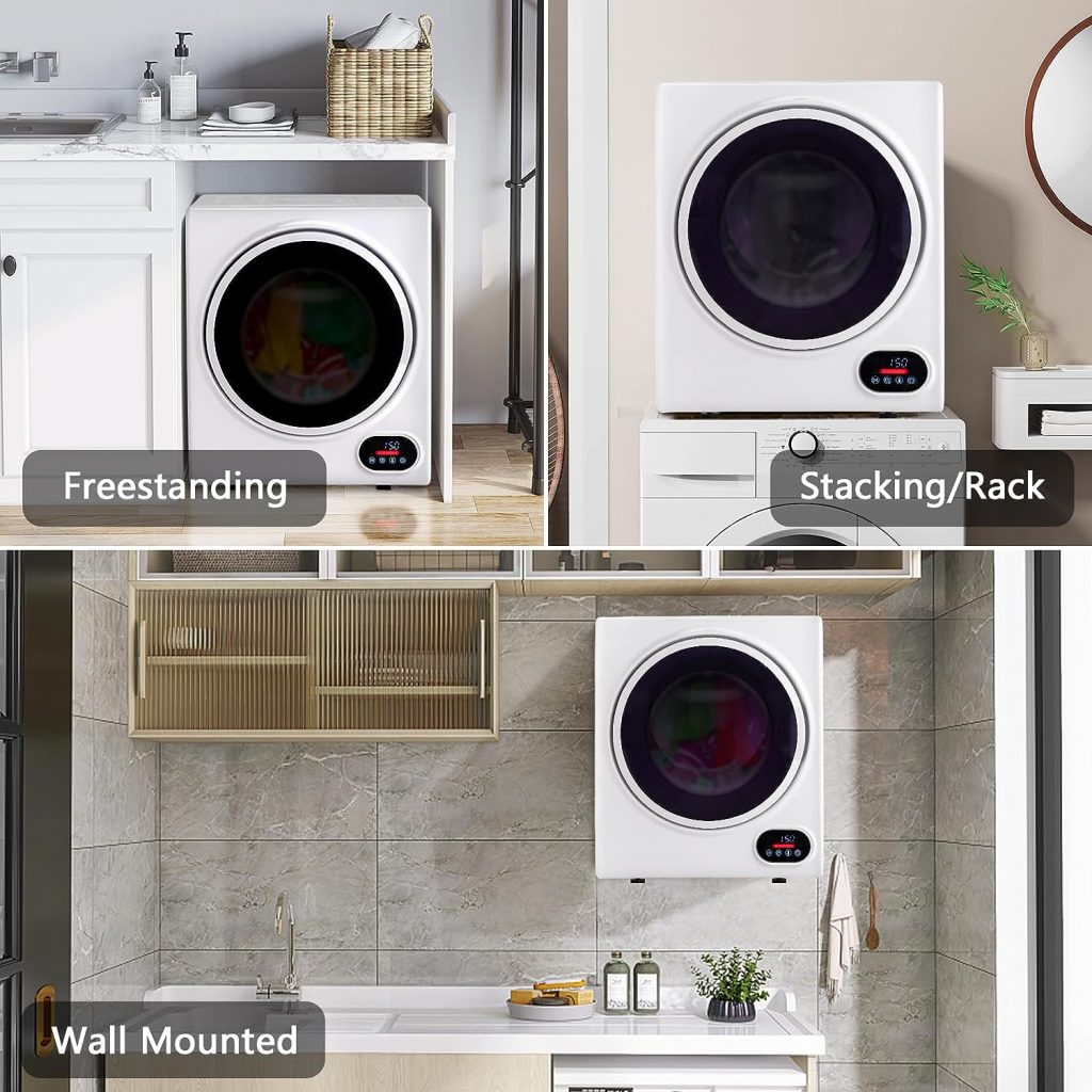 ROVSUN Portable Clothes Dryer, 110V High End Front Load Laundry Tumble Dryer Machine with Stainless Steel Tub High End LCD Touch Panel for Apartment, Dorm, 850W