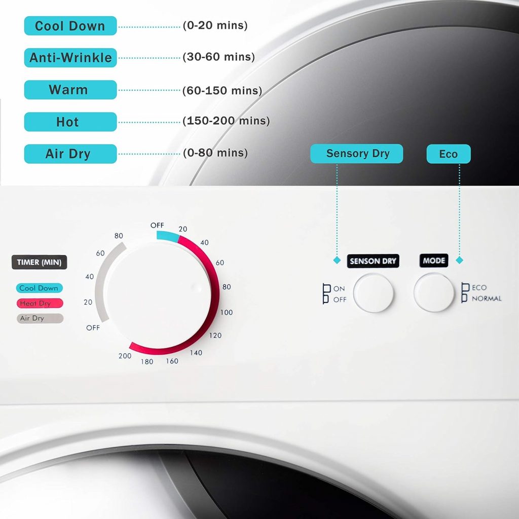 Sentern Portable Dryer Front Load, Compact Electric Clothes Dryer with Stainless Steel Tub, Easy Control Panel with 5 Drying Modes for Apartments