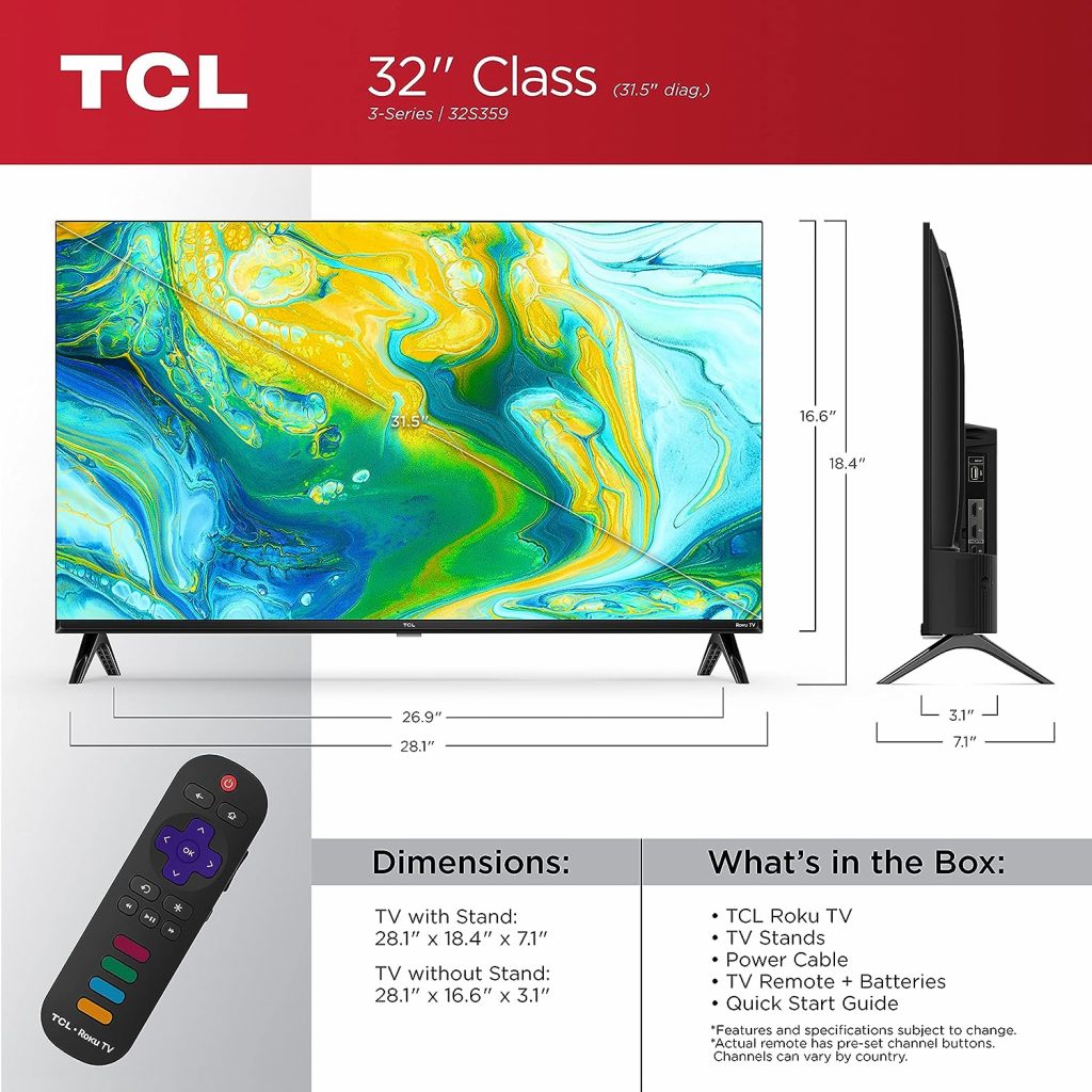 TCL 32 Class 3-Series Full HD 1080p LED Smart Roku TV - 32S359,Black