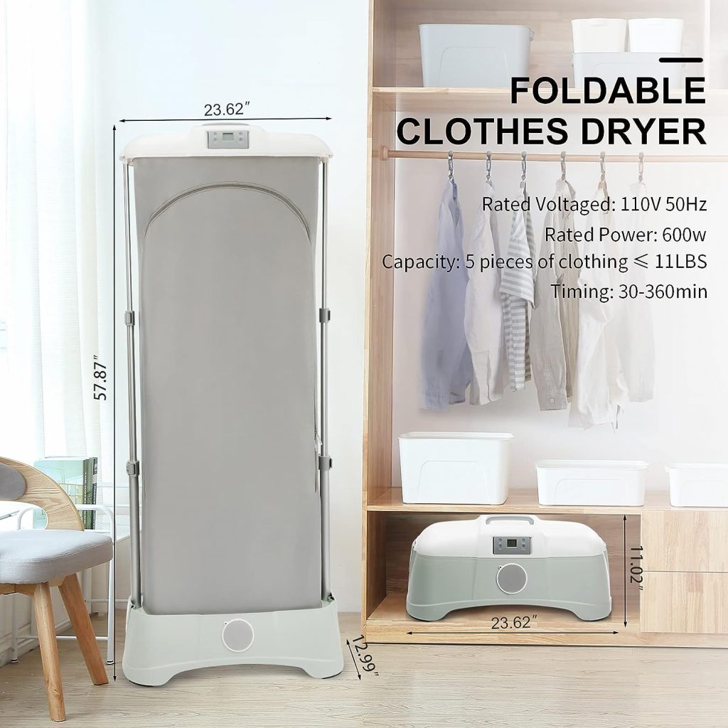 TJ. Portable Dryer, Electric Clothes Dryer with PTC Drying  Intelligent Timer, 110V 600W Foldable Dryer for Clothes with 11LBS Capacity, Aroma Function, Fast Drying  Low Noise for Apartments RVs Travel