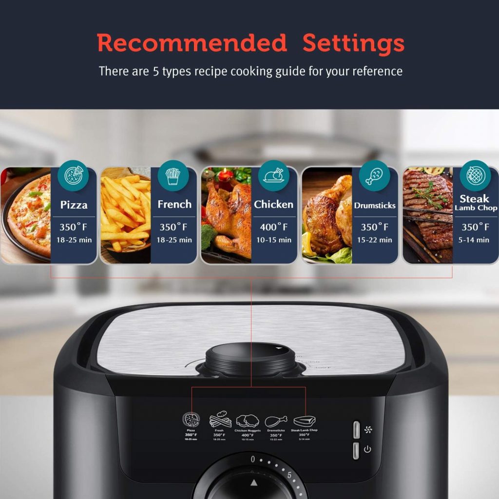 Ultrean Air Fryer, 4.5 Quart Electric Hot Air Fryers Oven Cooker with Deluxe Temperature and Time Knob, Non-Stick Basket,50 Recipes, UL Certified, 1-Year Warranty, 1500w