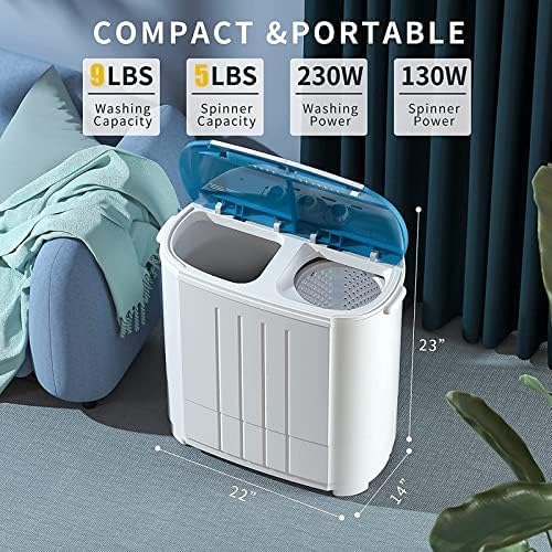 VCJ Portable Washing Machine, Twin Tub Washing Machine Laundry Compact Washer spinner Combo with 14lbs capacity, 9Lbs Washer and 5Lbs Spinner dryer for Apartments RVs and Dorms