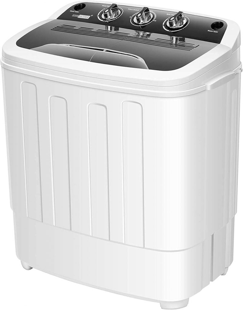 VIVOHOME Portable Electric 2 in 1 Twin Tub Mini Laundry Washer and Spin Dryer Combo Washing Machine with Drain Hose for Apartments 13.5lbs Black White