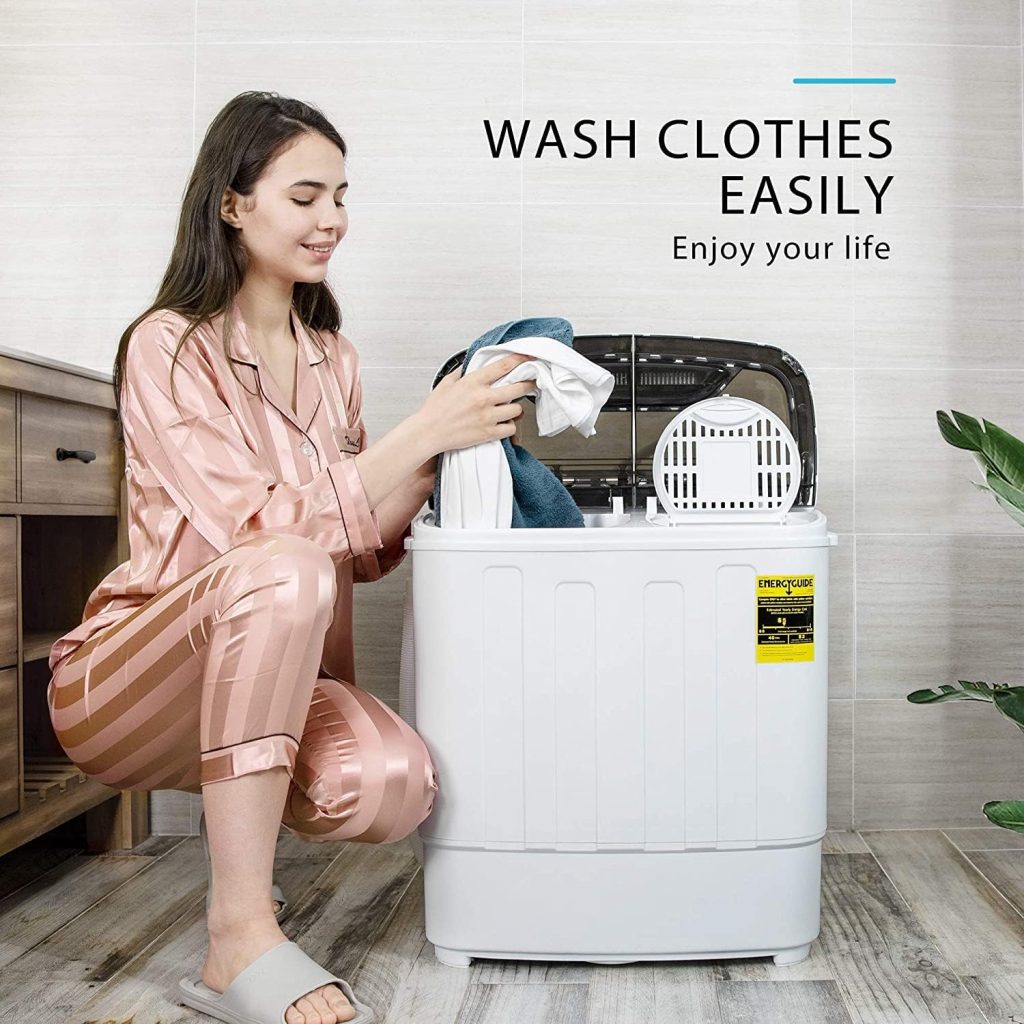 VIVOHOME Portable Electric 2 in 1 Twin Tub Mini Laundry Washer and Spin Dryer Combo Washing Machine with Drain Hose for Apartments 13.5lbs Black White