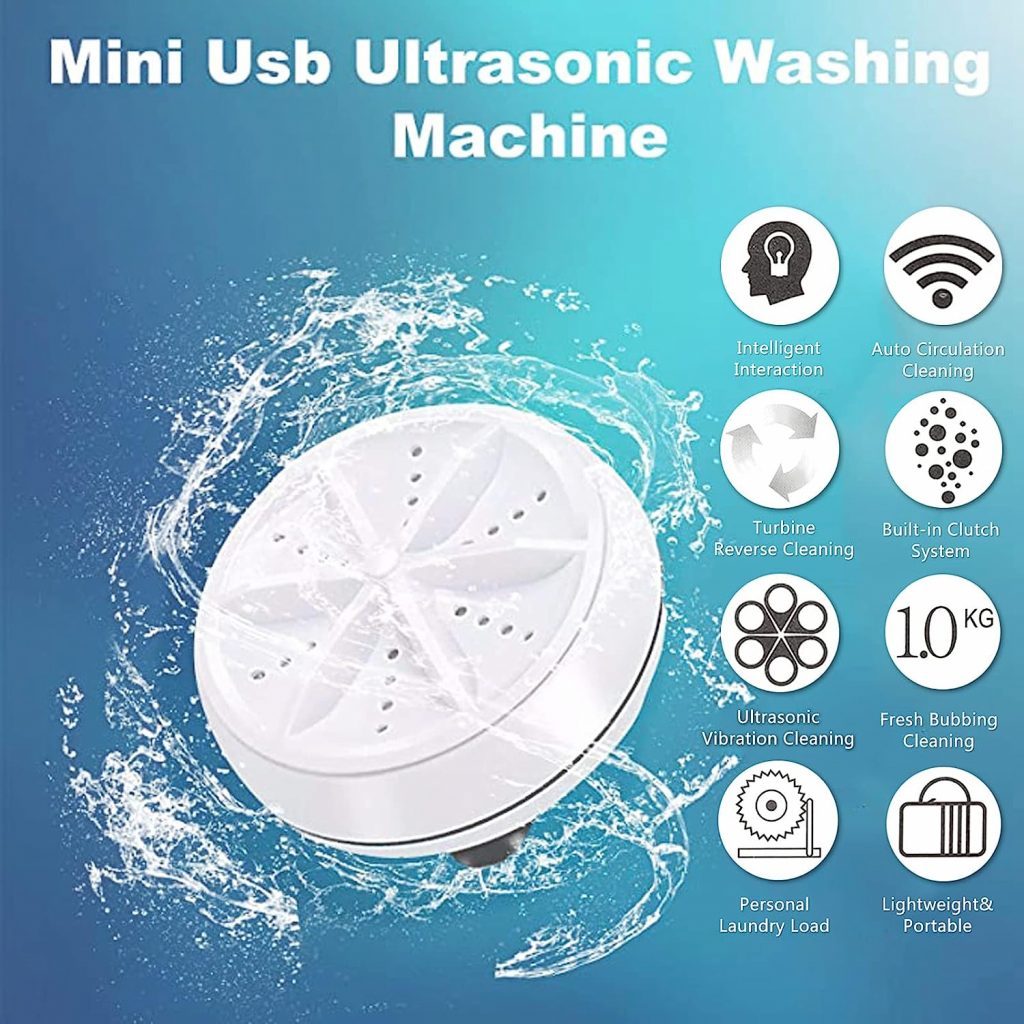 WAQIA Mini Washing Machine Portable Ultrasonic Turbine Washer, Portable Washing Machine with USB for Travel Business Trip or College Rooms